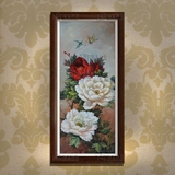 有框装饰手绘油画简约现代欧中式客厅玄关走廊富贵牡丹花卉DLA489