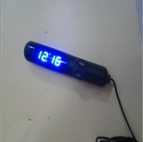 包邮蓝灯车用时钟表 汽车电子钟 车载温度计电压表汽车时钟温度表