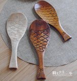 zakka日式原木纯手工定制木质小鱼饭勺 实木和风米饭铲厨房餐具