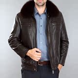 冬装新款男士真皮衣皮草尼克服狐狸毛领皮夹克中老年男式短款外套