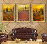 欧式简约客厅装饰画挂画玄关手绘有框油画组合三联壁画田园风景