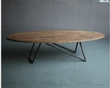 美式LOFT风复古实木茶几铁艺做旧椭圆形桌子沙发几边几角几咖啡桌
