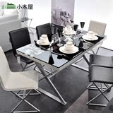 小户型餐厅一桌4椅钢木餐桌椅组合6人钢化玻璃面现代创意饭桌餐台