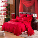 盛宇家纺 床上用品 提花蕾丝婚庆十件套 红色多件套 超值特价