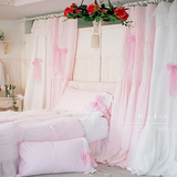 韩版高档粉色白色纯色温馨公主落地蕾丝布艺卧室客厅窗帘定做包邮