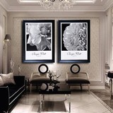 花开黑白简约进口画芯美式欧式装饰画现代新古典客厅画书房有框画