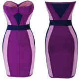 荷芙妮格 2016新款ARMIQUEEN抹胸裹胸紫色订珠 绷带裙