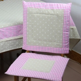 粉色格子 小雏菊棉麻椅子垫/餐椅垫/椅垫/椅背套 4套包邮