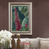 欧式美式玄关客厅装饰画 有框画手绘油画 植物花卉油画竖幅芭蕉叶