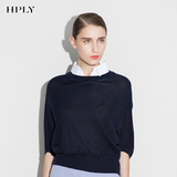 HPLY/荷比俪春秋装女装假两件五分蝙蝠袖可拆卸衬衫领羊毛针织衫