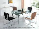 双层弯形玻璃餐桌洽淡桌会客桌双层桌子简约现代不锈钢一桌四椅