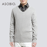 ASOBIO 春季新款男装 纯色简约休闲时尚V领针织毛衣 男式上衣