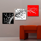 装饰画客厅现代无框画三联壁画 无框壁画 三联画 黑白红发财树