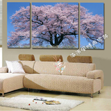 日式无框画 装饰画 樱花树 风景壁画 挂画 客厅 餐厅壁画 三联画