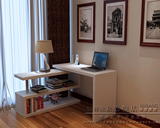 白色钢琴烤漆电脑桌台带书架办公台现代简约旋转转角书桌书台组合
