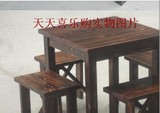 促销特价火烧木餐桌凳子小方凳面馆桌椅户外实木碳化桌椅套件
