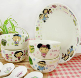 家用陶瓷碗卡通可爱碗盘餐具套装碗碟韩式米饭套碗创意骨瓷盘子