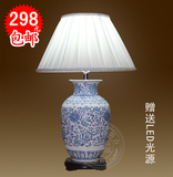 中式陶瓷台灯客厅茶几台灯卧室书房灯具复古台灯木制木艺LED灯饰