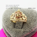 韩国代购进口纯14k金戒指 奢华瑞钻皇冠款 女王范 k黄金指环