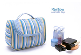 外贸夏季浅色蓝色条纹化妆包手拎箱包式收纳包简洁大容量整理包