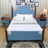地中海风格蓝色床美式乡村床铺地中海实木床昆西矮四柱床可定制