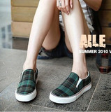 新款时尚韩版潮一脚蹬帆布鞋格子懒人鞋子低帮休闲鞋女鞋浅口板鞋