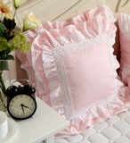 韩版粉色全棉重工绣花蕾丝荷叶边靠垫套/抱枕套/抱枕（不含芯）