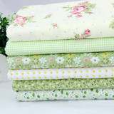 纯棉斜纹平纹-清新绿色6色小布头布组-碎花水玉格子纯棉手工布料