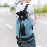 新款男士双肩包 男 韩版潮流帆布休闲包水桶包书包 时尚旅行背包