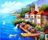 纯手绘油画装饰画现代简约无框画刀画地中海系列浪漫海滨
