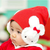 秋冬季婴儿帽子女宝宝纯棉针织加厚双层保暖毛线胎帽0-3-6-12个月