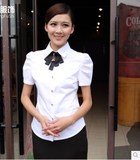 2016职业白色衬衫女长袖韩版修身正装衬衣女配领结工装OL大码