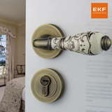 德国EKF门锁欧式青古铜室内卧室房门锁分体陶瓷门锁把手带花