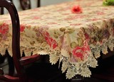 高档欧式玫瑰满园蕾丝水溶花边背景布贡缎餐桌布台布沙发巾盖巾