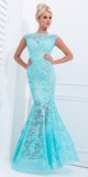 2014 新款水蓝色蕾丝鱼尾长裙 晚装礼服 表演服装 无现货 需定做