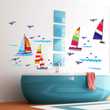 浪漫地中海墙贴纸 卧室床头沙发背景墙儿童房 夏日海滩 海洋帆船
