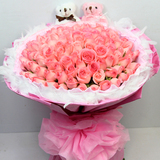 99朵粉玫瑰花束上海鲜花预订圣诞情人节花店同城送花西安太原全国