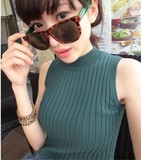 夏装短款套头针织衫女韩国显瘦打底背心女式高领毛衣无袖上衣薄潮