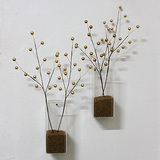 透明直筒玻璃花瓶配金色花创意挂墙家居墙上小草植物搭配装饰画花