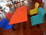 四人连体餐台椅 食堂餐桌椅 塑料靠背凳餐桌椅 餐厅快餐桌