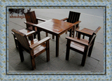 碳化家具 碳化实木家具 防腐实木桌椅 炭化木户外桌椅7件 套