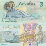 【大洋洲】全新UNC 库克群岛3元世界十大最美纸币之一 送礼收藏