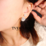 【TVER】韩国进口 S925纯银奥地利水晶球 大小珠 耳环耳钉 耳饰