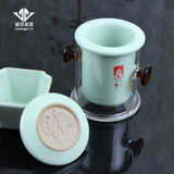 汝窑泡茶器精品红茶冲茶器旅行功夫茶具茶壶玻璃陶瓷带过滤双耳杯