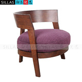 胡桃木单人围椅 美式实木布艺休闲椅 沙发椅 咖啡椅 时尚简约客厅