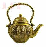 铜器仿古纯铜风水摆件麻花提篮酒壶供佛祭祀用品12cm茶壶