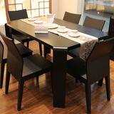 简约现代餐桌椅组合小户型圆角饭桌6人餐厅家具黑橡木皮/白烤漆