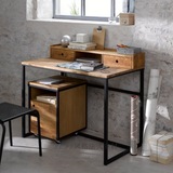 美式loft工业风复古铁艺实木电脑桌书桌办公桌子桌柜组合移动柜子
