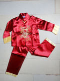 民族服装中式儿童~男孩表演服秋冬季长袖绣龙唐装套装 红色 JU575
