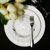景德镇陶瓷器餐具 优质骨瓷餐具56头套装 银色树叶 唐山骨瓷碗盘